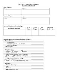 MAN 4673 Export cost worksheet project form